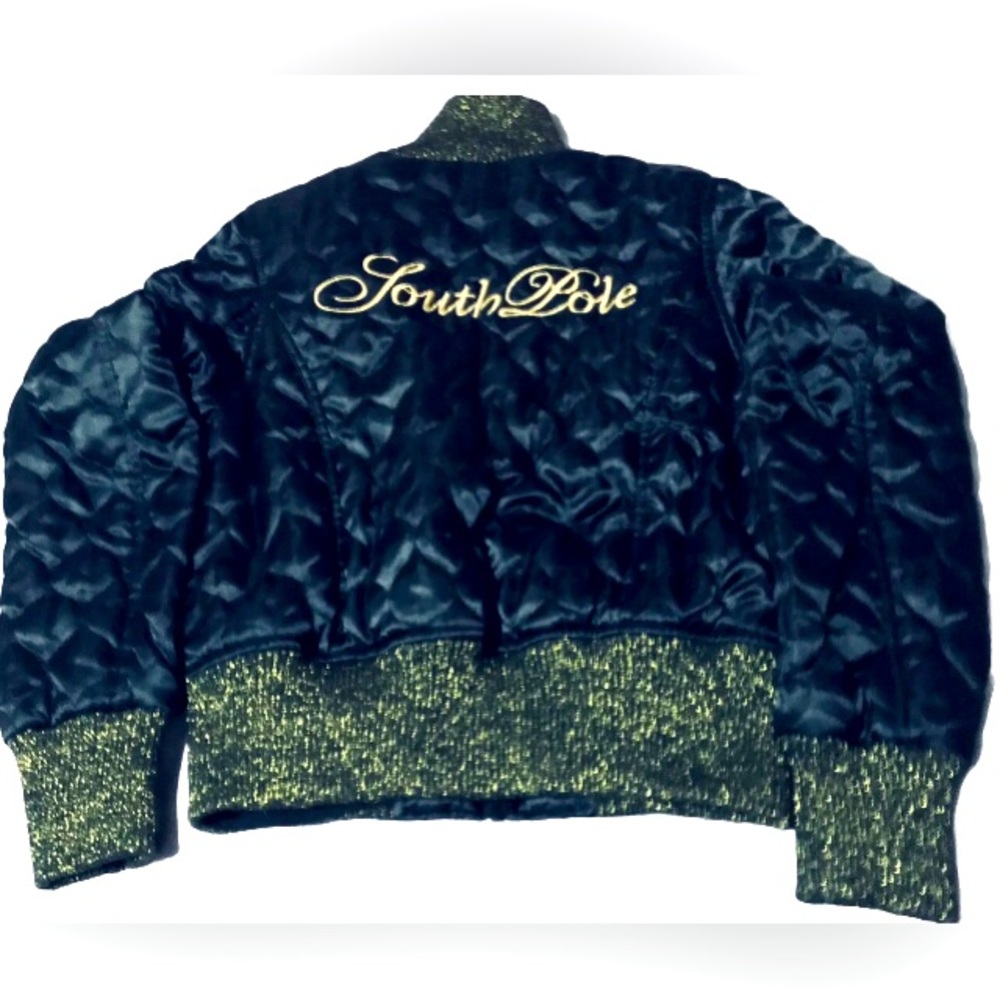 Rare Black & Gold Y2K Vintage South Pole Puffer Jacket Size Large